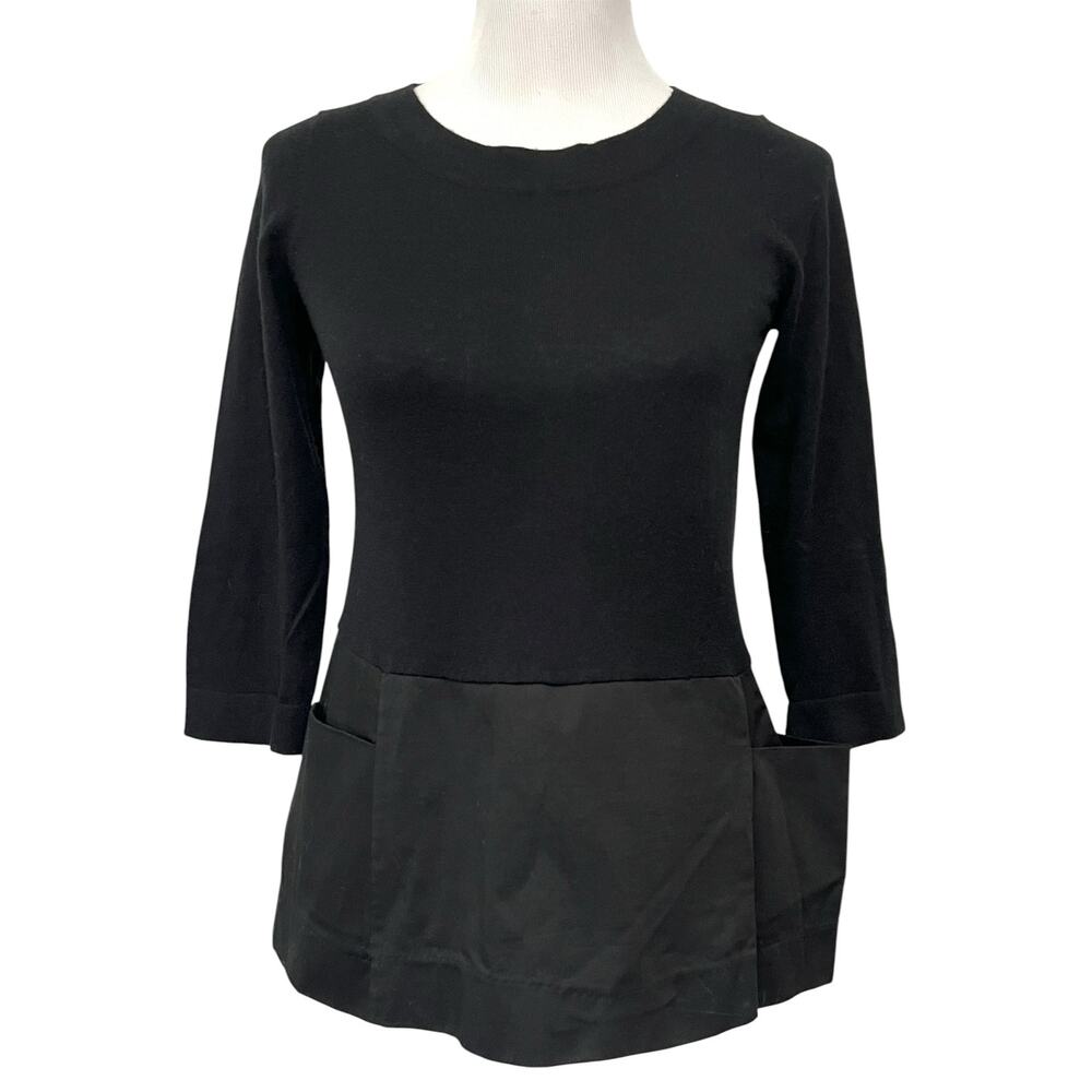 Anthropologie Moth Tunic Black Sweater Cotton Wool Breeze Point‎ 3/4 Sleeve Sz S